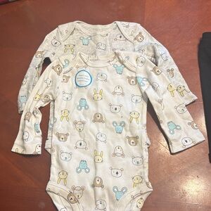 Carter's Neutral Animal Print Long-Sleeve One-Piece (White, Blue, Yellow, Tan)